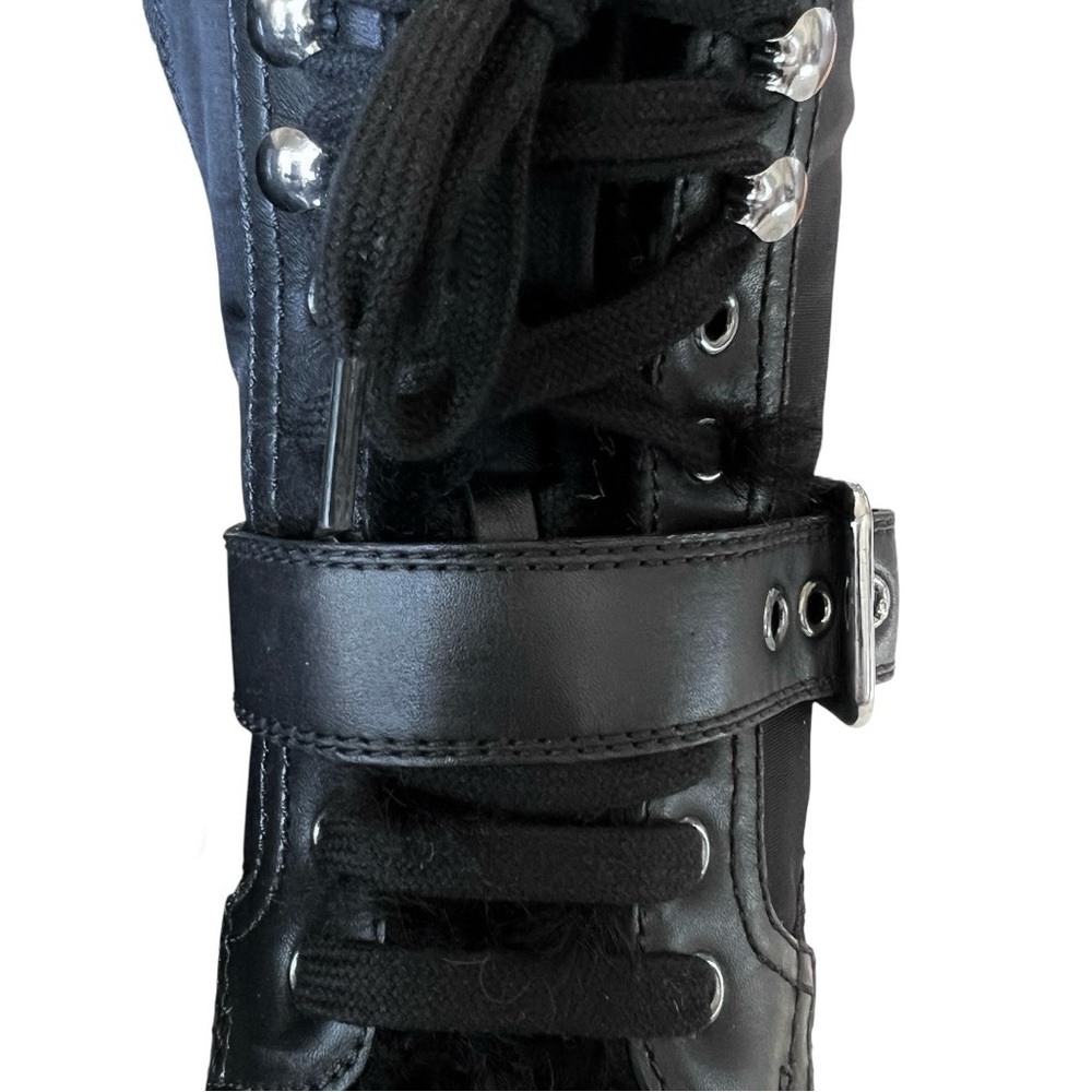 🆕💞Prada Faux Fur Trim Combat / Biker Moto Boots Black Leather & Re-Nylon • 37 EU - Picture 7 of 9